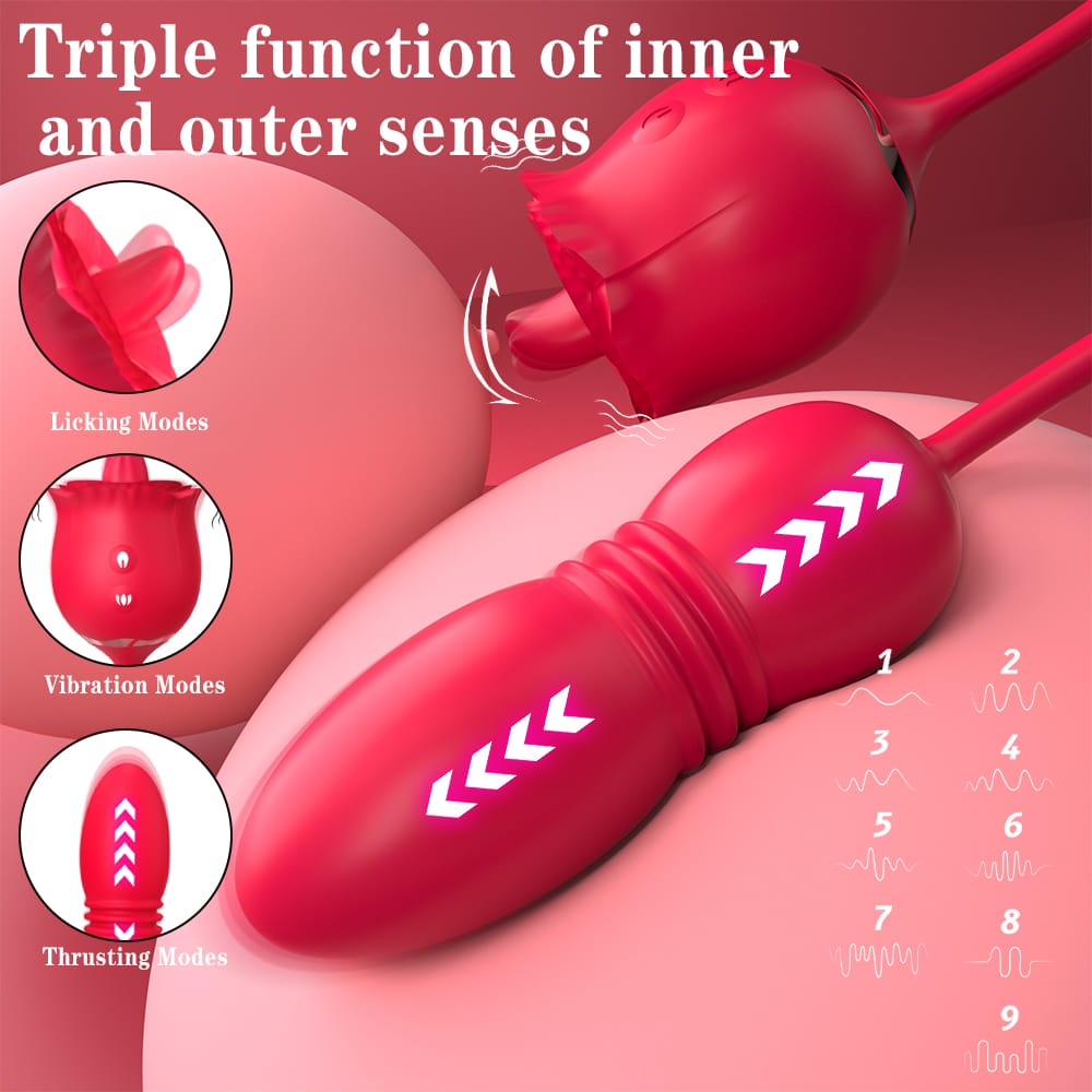 Tougue Licking Rose Toy With Thrusting Dildos