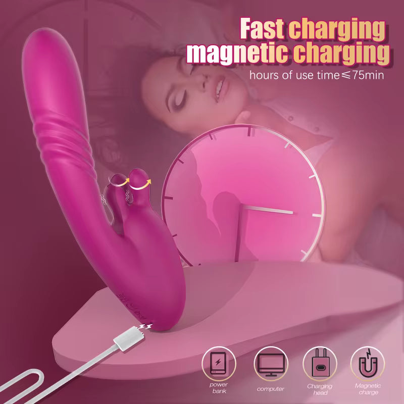 3 in 1 Powerful Thrusting Rabbit Vibrator Sex Toy Clitoris Rotating Knead Stimulator Massage Vibrator Sex Toy for Women