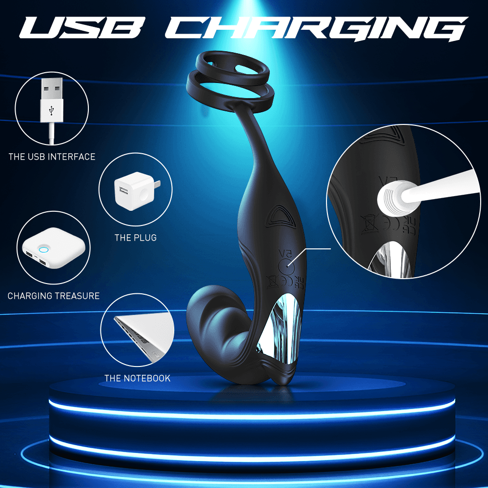 Vibrating Prostate Massager with Dual Cock Rings
